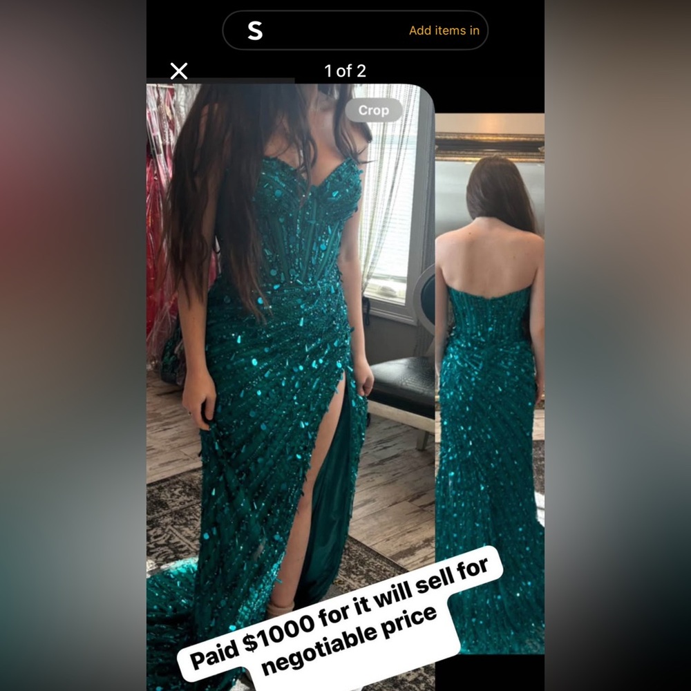 Sherri Hill Teal Sequin Prom Dress
